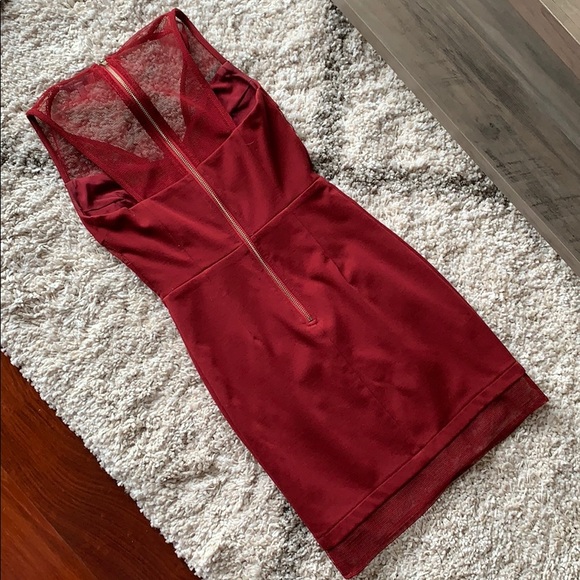 Red Bodycon Dress with Mesh Detailing - Picture 4 of 4